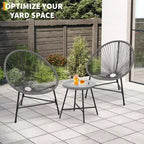 3 Piece Patio Furniture Set Acapulco Chairs Woven Rope Chairs and Glass Top Table for Outdoor Patio Conversation Bistro Sets All Weather