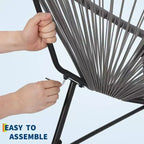 3 Piece Patio Furniture Set Acapulco Chairs Woven Rope Chairs and Glass Top Table for Outdoor Patio Conversation Bistro Sets All Weather