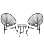 3 Piece Patio Furniture Set Acapulco Chairs Woven Rope Chairs and Glass Top Table for Outdoor Patio Conversation Bistro Sets All Weather