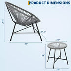 3 Piece Patio Furniture Set Acapulco Chairs Woven Rope Chairs and Glass Top Table for Outdoor Patio Conversation Bistro Sets All Weather