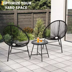 3 Piece Patio Furniture Set Acapulco Chairs Woven Rope Chairs and Glass Top Table for Outdoor Patio Conversation Bistro Sets All Weather