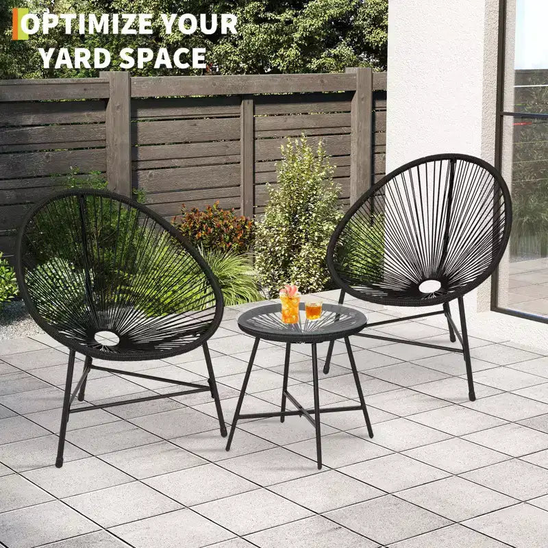 3 Piece Patio Furniture Set Acapulco Chairs Woven Rope Chairs and Glass Top Table for Outdoor Patio Conversation Bistro Sets All Weather