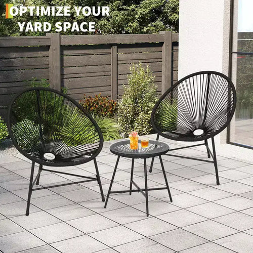 3 Piece Patio Furniture Set Acapulco Chairs Woven Rope Chairs and Glass Top Table for Outdoor Patio Conversation Bistro Sets All Weather