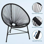 3 Piece Patio Furniture Set Acapulco Chairs Woven Rope Chairs and Glass Top Table for Outdoor Patio Conversation Bistro Sets All Weather