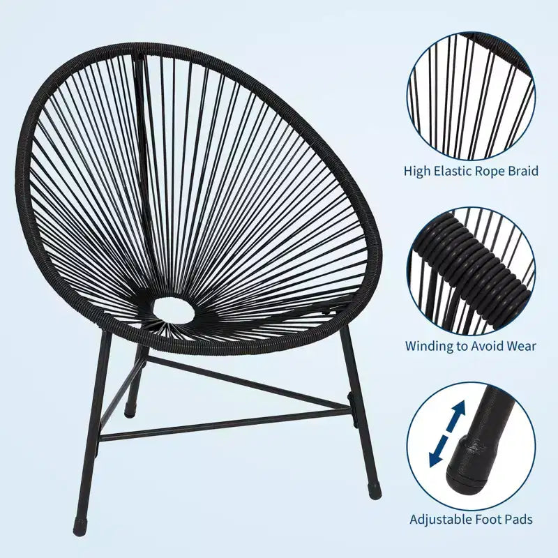 3 Piece Patio Furniture Set Acapulco Chairs Woven Rope Chairs and Glass Top Table for Outdoor Patio Conversation Bistro Sets All Weather