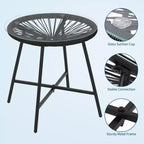 3 Piece Patio Furniture Set Acapulco Chairs Woven Rope Chairs and Glass Top Table for Outdoor Patio Conversation Bistro Sets All Weather