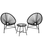 3 Piece Patio Furniture Set Acapulco Chairs Woven Rope Chairs and Glass Top Table for Outdoor Patio Conversation Bistro Sets All Weather