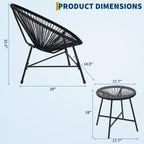 3 Piece Patio Furniture Set Acapulco Chairs Woven Rope Chairs and Glass Top Table for Outdoor Patio Conversation Bistro Sets All Weather