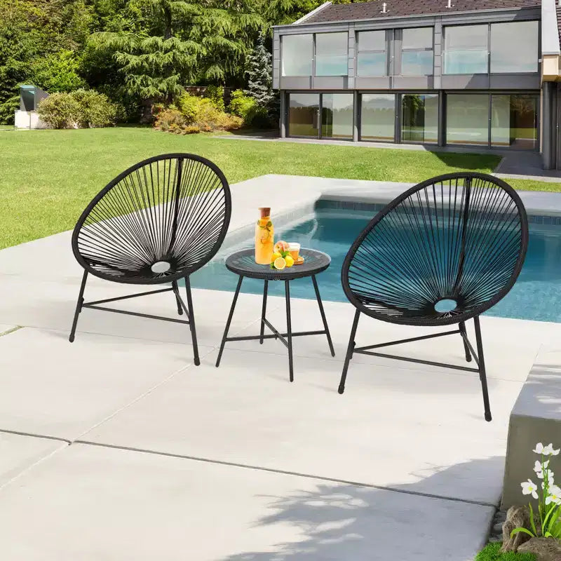 3 Piece Patio Furniture Set Acapulco Chairs Woven Rope Chairs and Glass Top Table for Outdoor Patio Conversation Bistro Sets All Weather