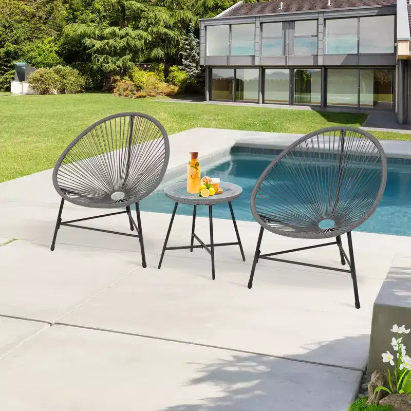 3 Piece Patio Furniture Set Acapulco Chairs Woven Rope Chairs and Glass Top Table for Outdoor Patio Conversation Bistro Sets All Weather