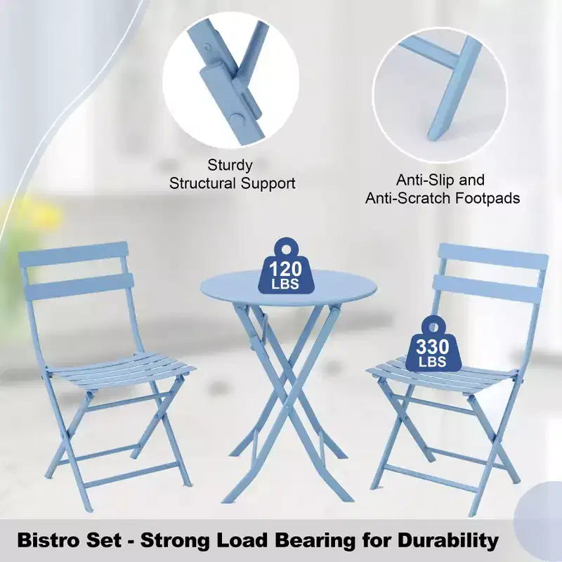 3 Piece Patio Set,Folding Patio Table and Chairs, Folding Outdoor Patio Furniture Sets,Weather Resistant Conversation Set for Yard Garden