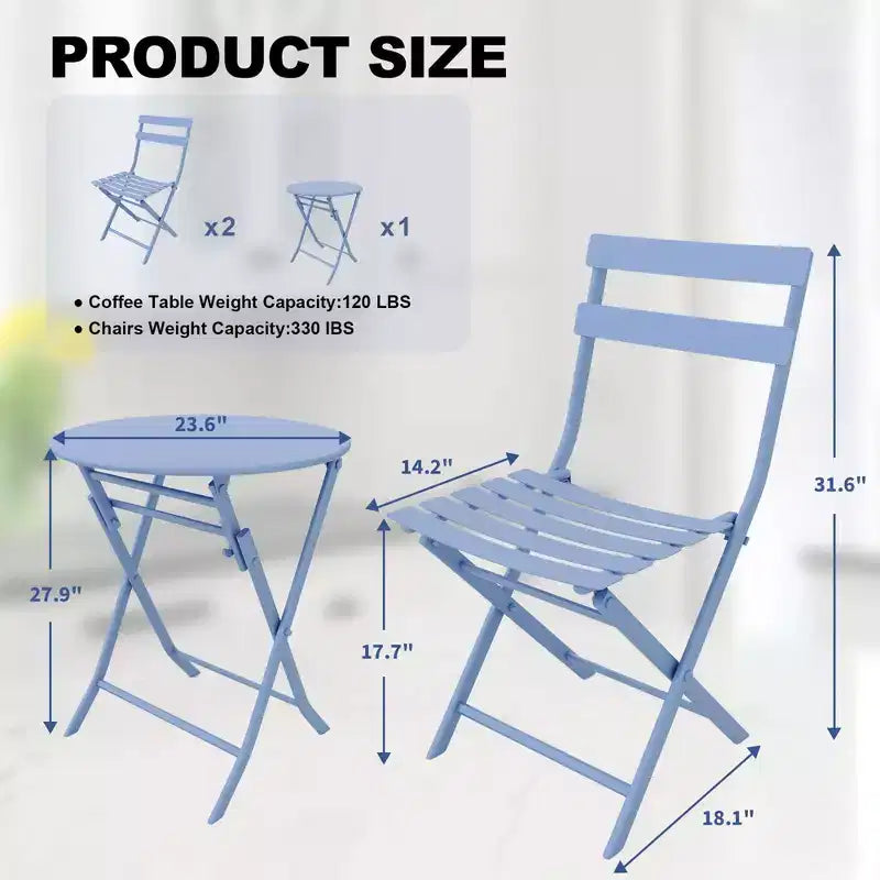 3 Piece Patio Set,Folding Patio Table and Chairs, Folding Outdoor Patio Furniture Sets,Weather Resistant Conversation Set for Yard Garden