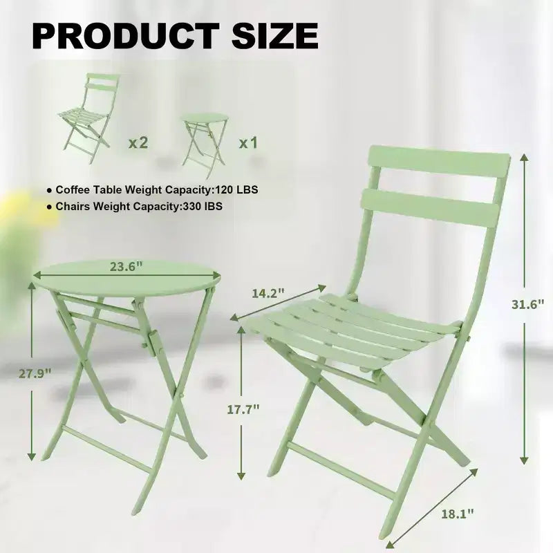 3 Piece Patio Set,Folding Patio Table and Chairs, Folding Outdoor Patio Furniture Sets,Weather Resistant Conversation Set for Yard Garden
