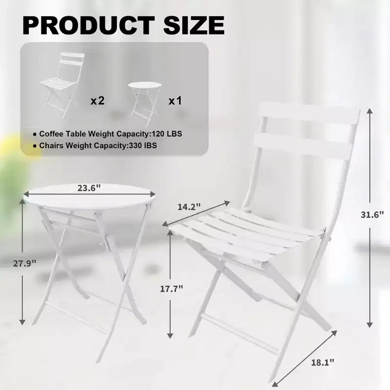 3 Piece Patio Set,Folding Patio Table and Chairs, Folding Outdoor Patio Furniture Sets,Weather Resistant Conversation Set for Yard Garden