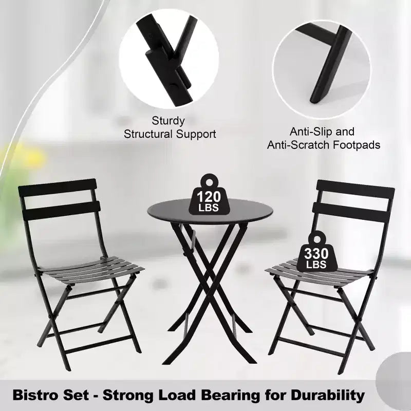 3 Piece Patio Set,Folding Patio Table and Chairs, Folding Outdoor Patio Furniture Sets,Weather Resistant Conversation Set for Yard Garden