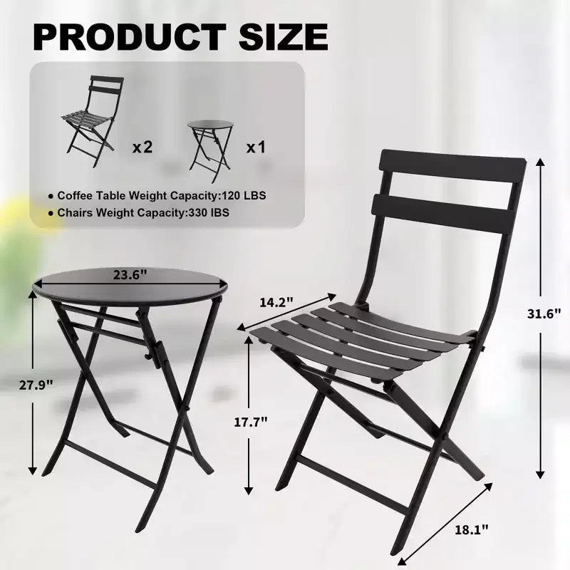 3 Piece Patio Set,Folding Patio Table and Chairs, Folding Outdoor Patio Furniture Sets,Weather Resistant Conversation Set for Yard Garden