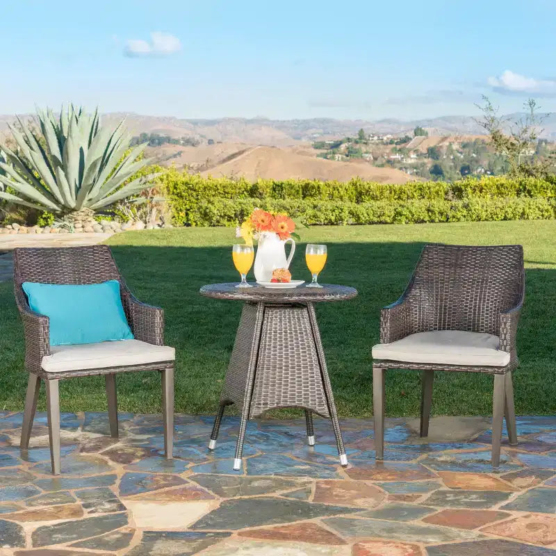 Christopher Knight Home Hillhurst Outdoor Round Wicker 3 Piece Bistro Set