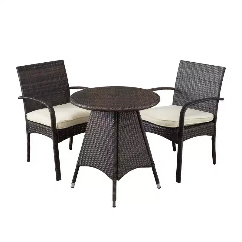 GDFStudio Peterson Outdoor Wicker 3 Piece Bistro Set with Cushion