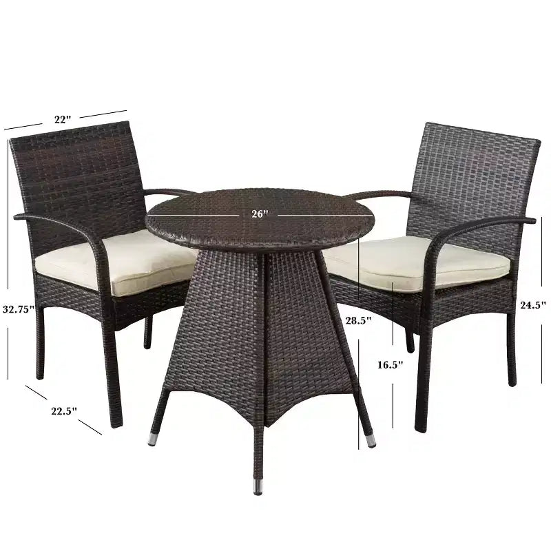 GDFStudio Peterson Outdoor Wicker 3 Piece Bistro Set with Cushion