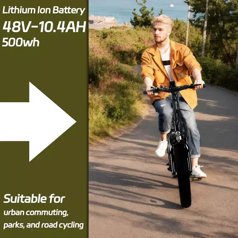 Electric Bike for Adults,20 x 4.0 Fat Tire Folding Ebike,500W 48V Removable Battery and 7-Speed Gears Ideal for Commuting