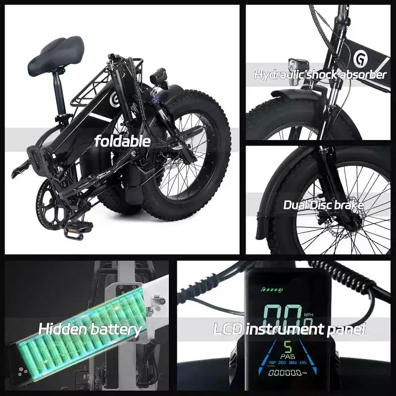 Electric Bike for Adults,20 x 4.0 Fat Tire Folding Ebike,500W 48V Removable Battery and 7-Speed Gears Ideal for Commuting