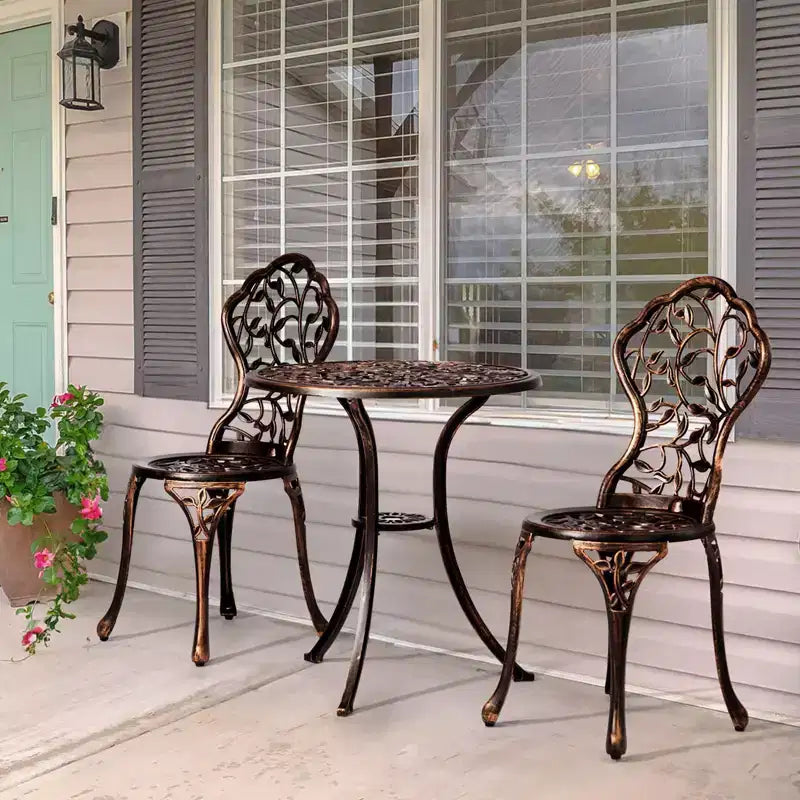 Outdoor 3-Piece Cast Aluminum Leaf Bistro Set