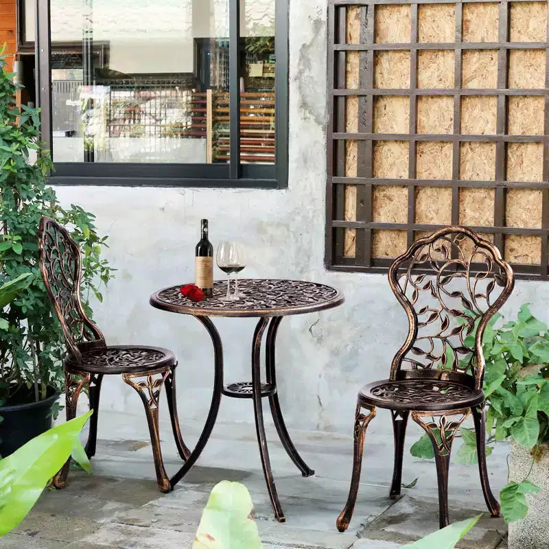 Outdoor 3-Piece Cast Aluminum Leaf Bistro Set