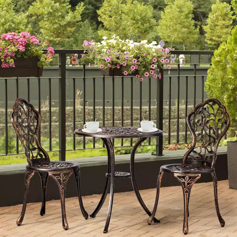 Outdoor 3-Piece Cast Aluminum Leaf Bistro Set