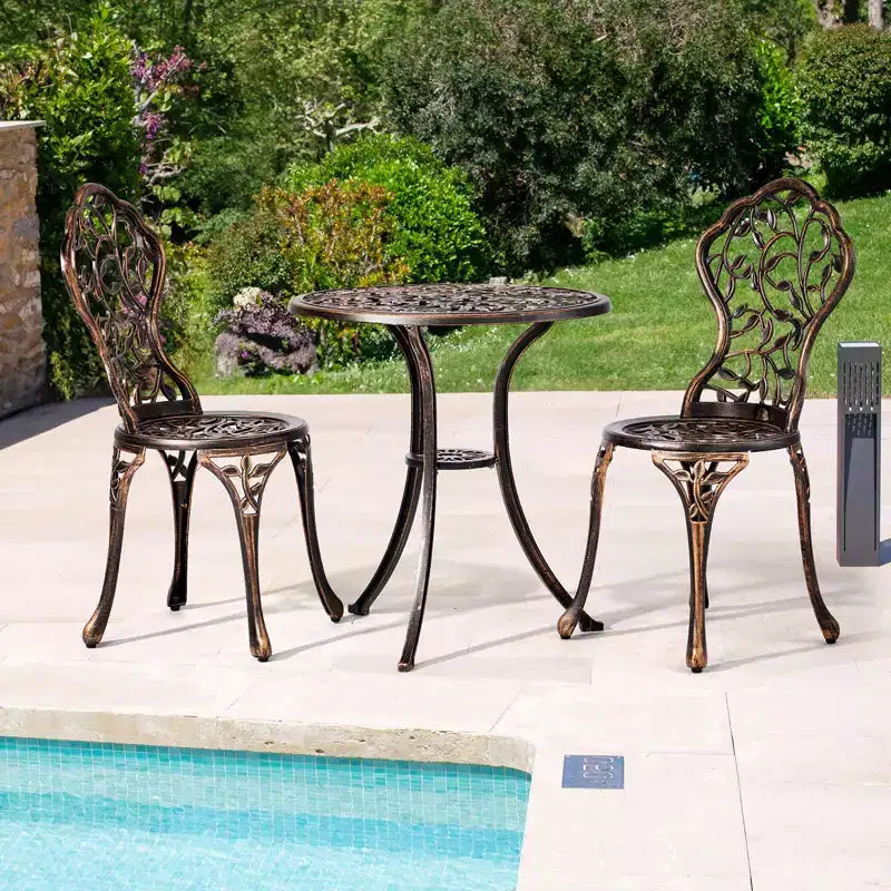 Outdoor 3-Piece Cast Aluminum Leaf Bistro Set