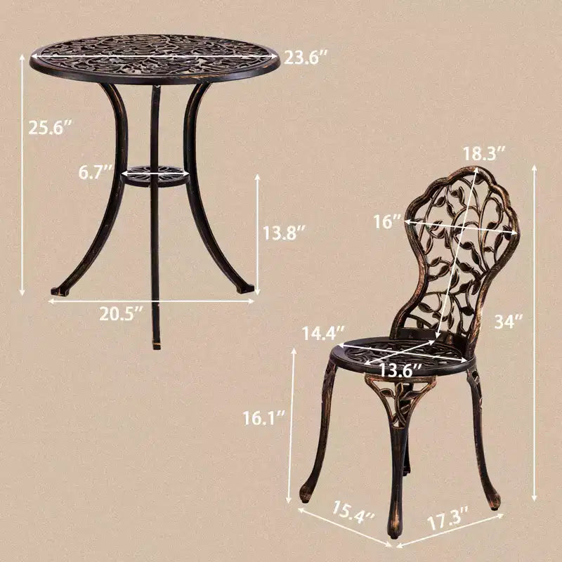 Outdoor 3-Piece Cast Aluminum Leaf Bistro Set