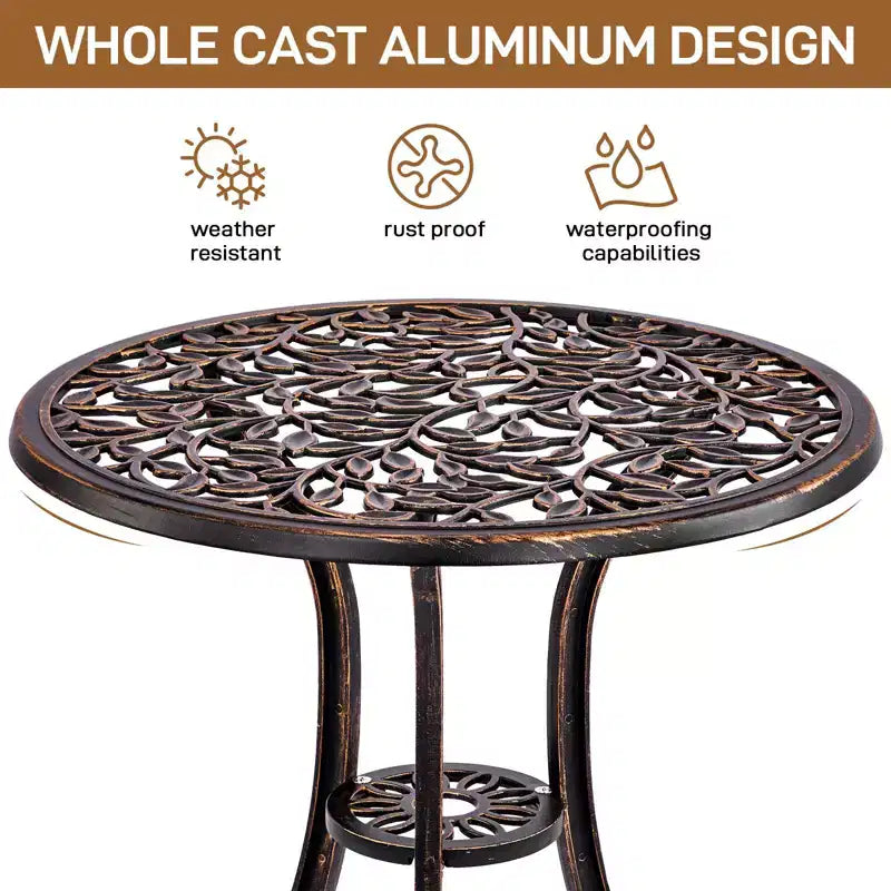 Outdoor 3-Piece Cast Aluminum Leaf Bistro Set