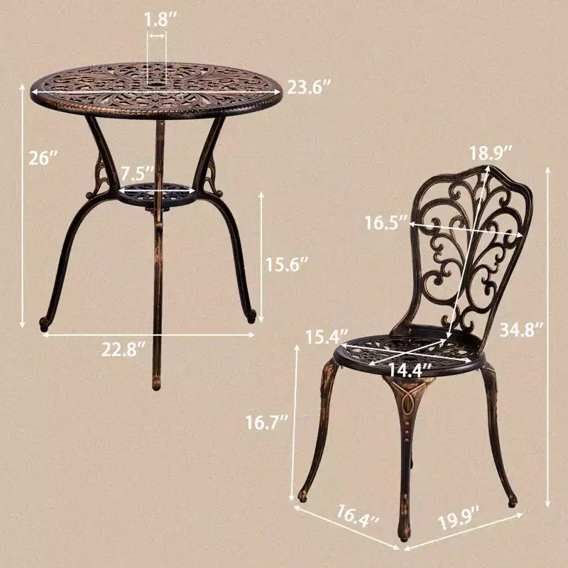 Outdoor 3-Piece Cast Aluminum Iris Bistro Set