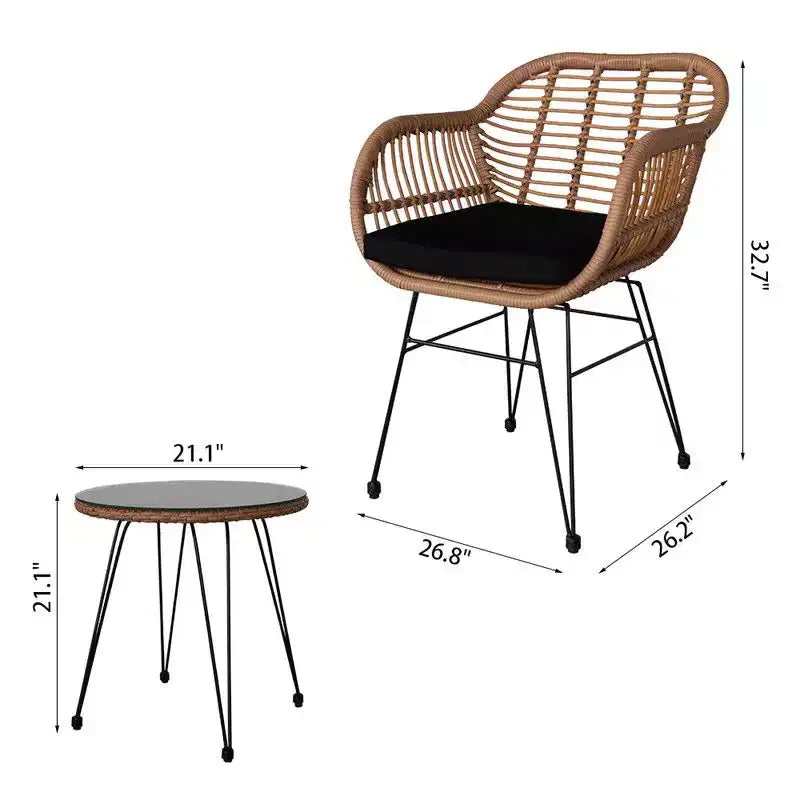 3-Piece Wicker Outdoor Bistro Set with Cushion