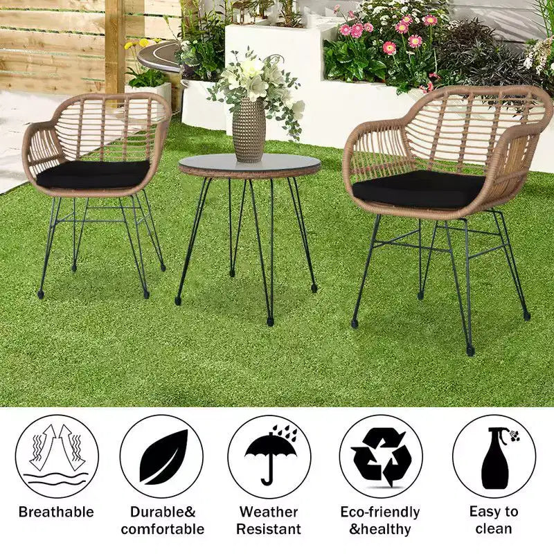 3-Piece Wicker Outdoor Bistro Set with Cushion