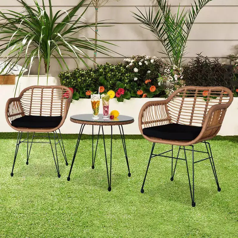 3-Piece Wicker Outdoor Bistro Set with Cushion