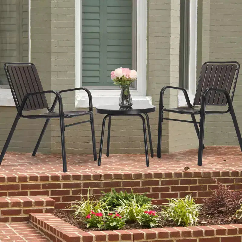 3-Piece Metal and Plastic Outdoor Bistro Set with Table
