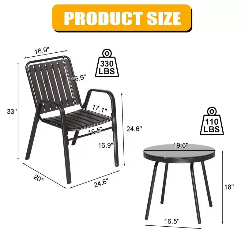 3-Piece Metal and Plastic Outdoor Bistro Set with Table