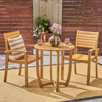 GDFStudio Wisner Outdoor Acacia Wood 3 Piece Bistro Set with Slatted Design