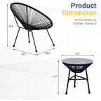 Heynemo 3 Piece Patio Bistro Set, Outdoor Acapulco Chair and Table Set, All-Weather Patio Furniture Set for Yard Balcony Poolside