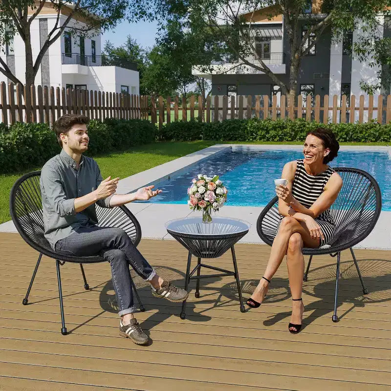 Heynemo 3 Piece Patio Bistro Set, Outdoor Acapulco Chair and Table Set, All-Weather Patio Furniture Set for Yard Balcony Poolside