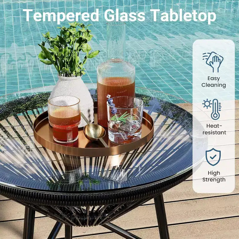 Heynemo 3 Piece Patio Bistro Set, Outdoor Acapulco Chair and Table Set, All-Weather Patio Furniture Set for Yard Balcony Poolside