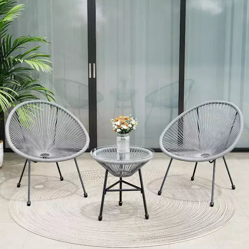 Heynemo 3 Piece Patio Bistro Set, Outdoor Acapulco Chair and Table Set, All-Weather Patio Furniture Set for Yard Balcony Poolside