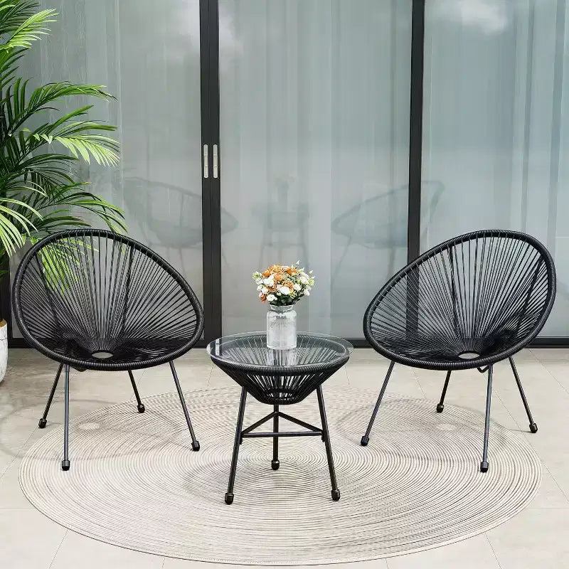 Heynemo 3 Piece Patio Bistro Set, Outdoor Acapulco Chair and Table Set, All-Weather Patio Furniture Set for Yard Balcony Poolside
