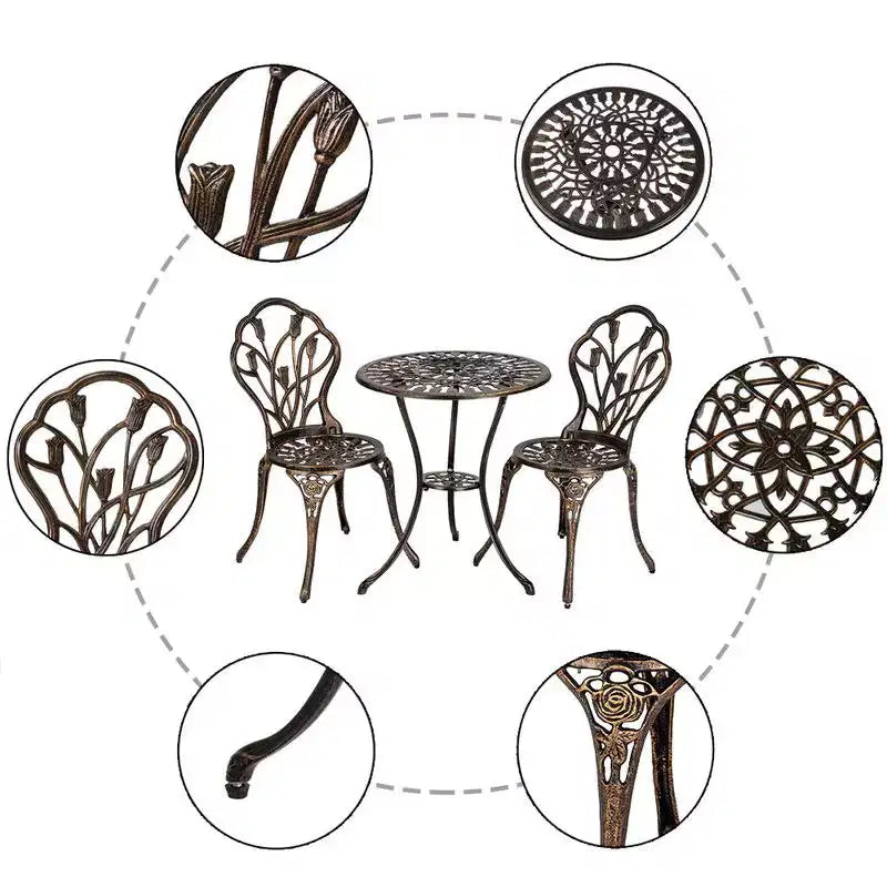 Outdoor 3-Piece Cast Aluminum Tulip Bistro Set