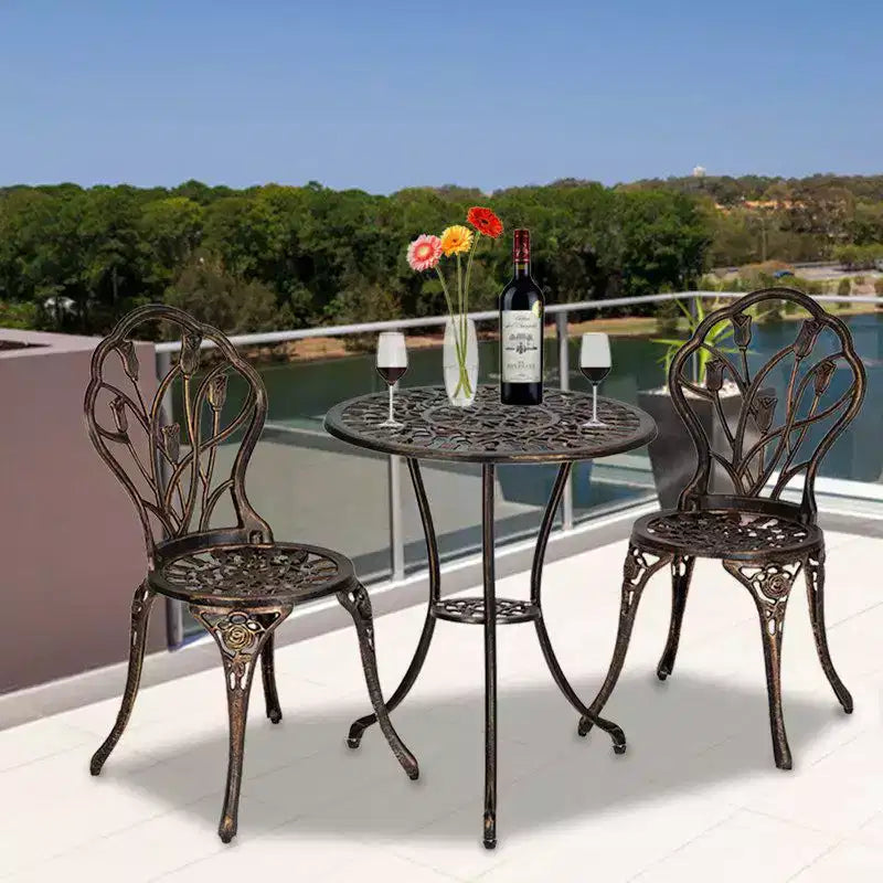 Outdoor 3-Piece Cast Aluminum Tulip Bistro Set