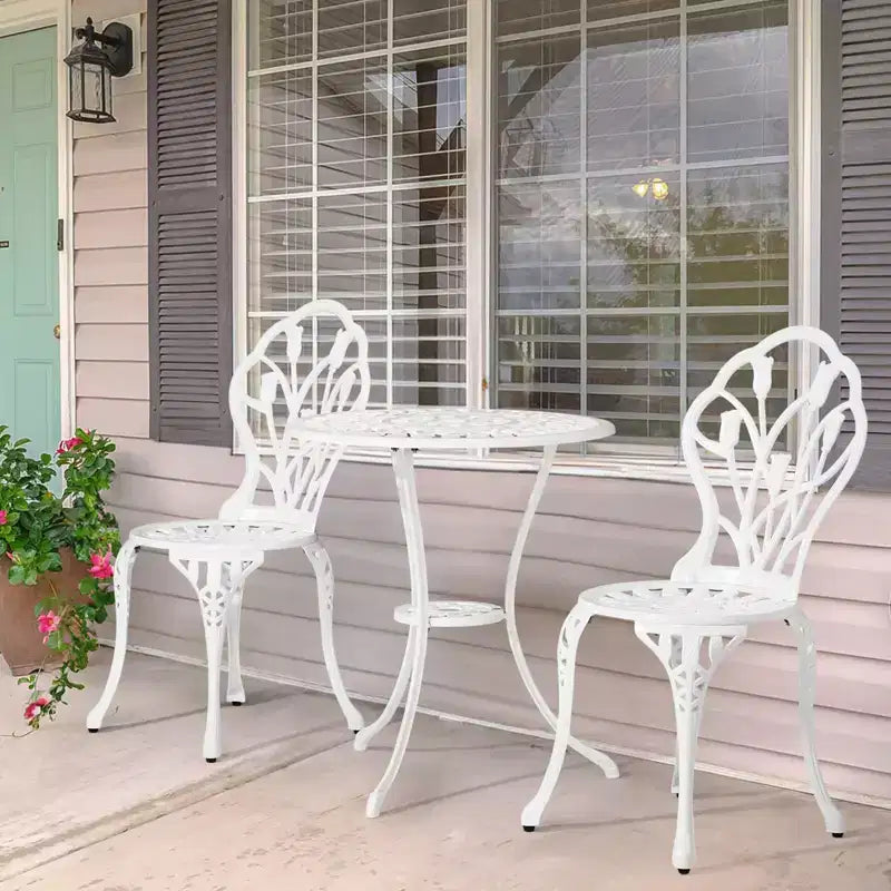 Outdoor 3-Piece Cast Aluminum Tulip Bistro Set