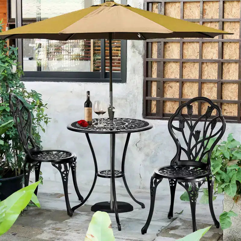 Outdoor 3-Piece Cast Aluminum Tulip Bistro Set