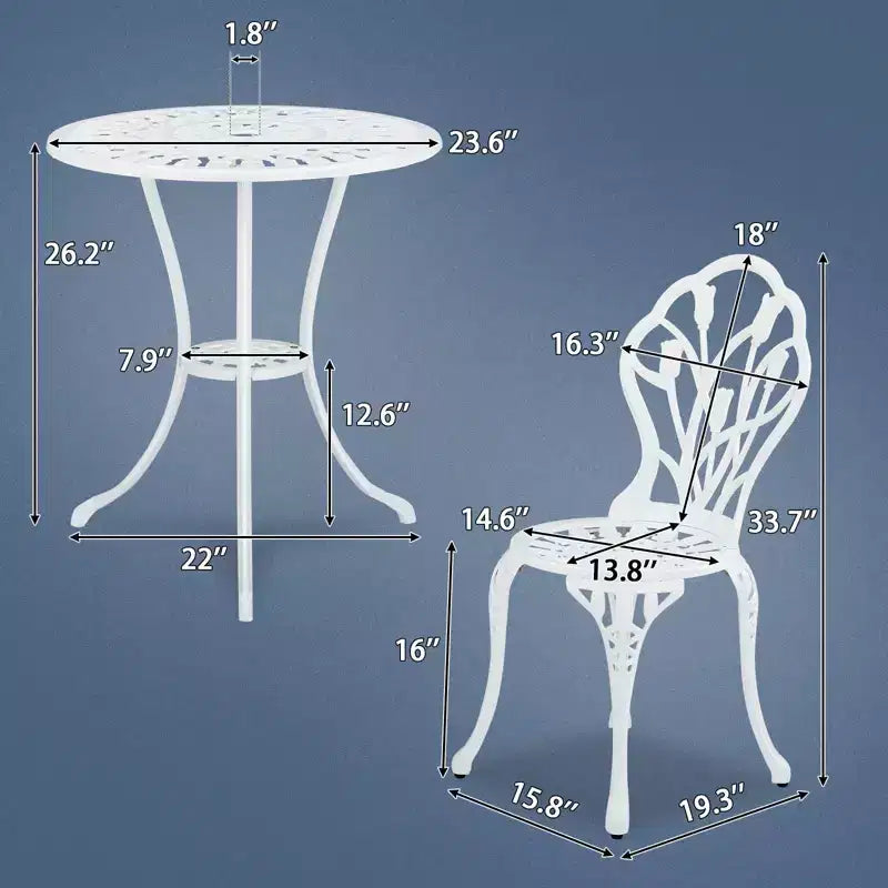 Outdoor 3-Piece Cast Aluminum Tulip Bistro Set