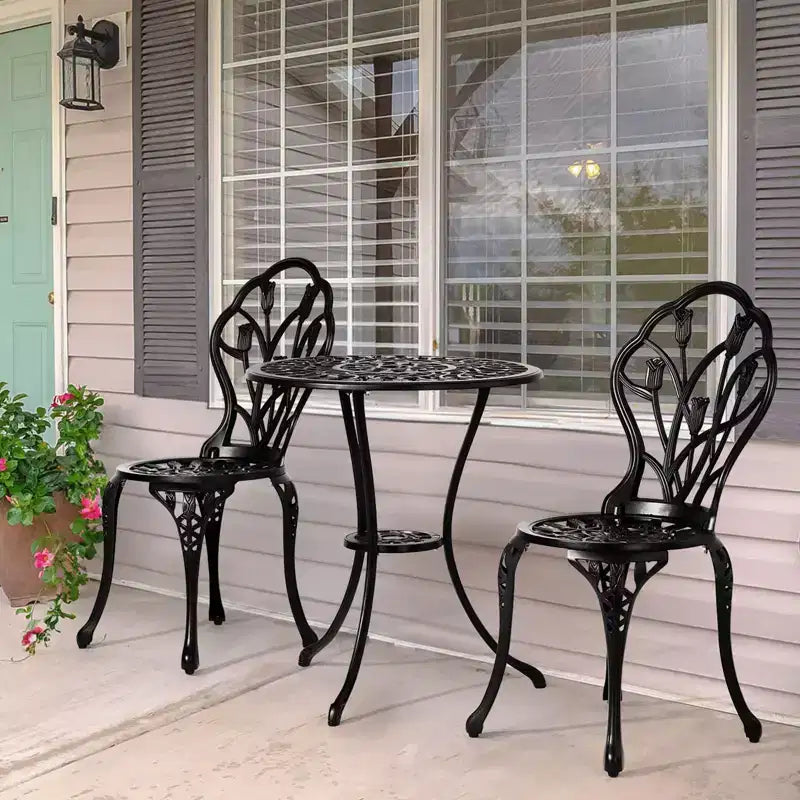 Outdoor 3-Piece Cast Aluminum Tulip Bistro Set