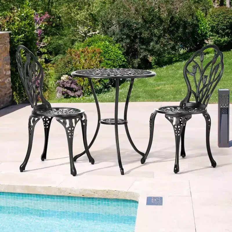 Outdoor 3-Piece Cast Aluminum Tulip Bistro Set